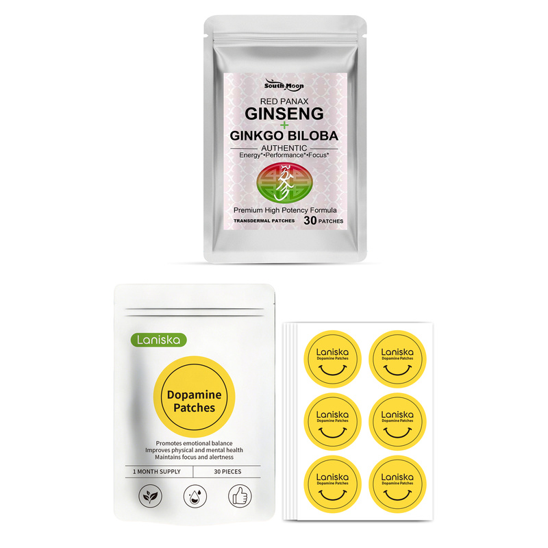 Ginger Tea - 60個入りの「ランイスカ ドーパミン パッチ」と「赤い高麗人参・イチョウ葉配合の経皮吸収型パッチ」のセット（2個入り）。ボディケア用。