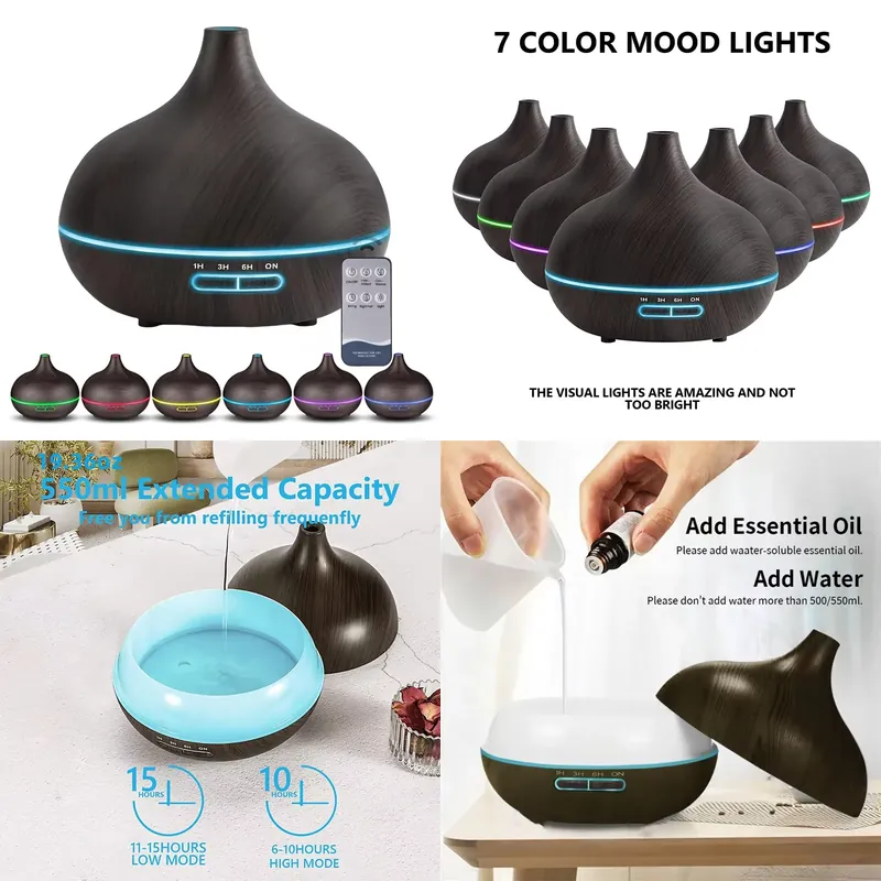 550ml ウッドカラー USB アロマディフューザー、7  - Essential Oils のレビューと価格